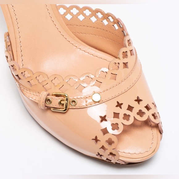 LOUIS VUITTON-Classy Monogram Peachy Pink Leather Heels EU 39.5 (US Size 9.5) - Picture 5 of 9